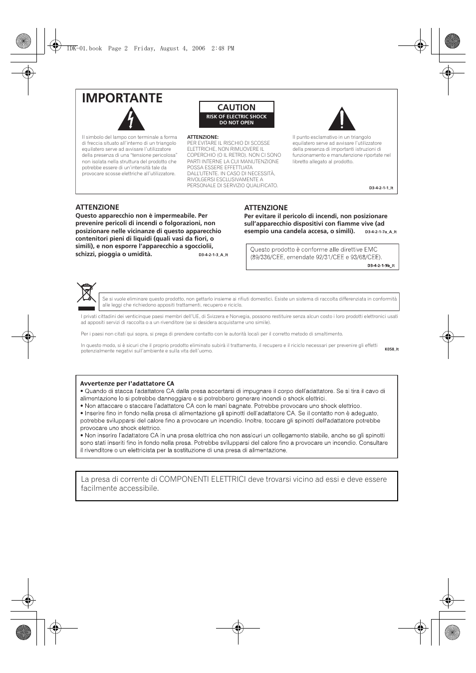 Importante, Caution | Pioneer IDK-01 User Manual | Page 32 / 62