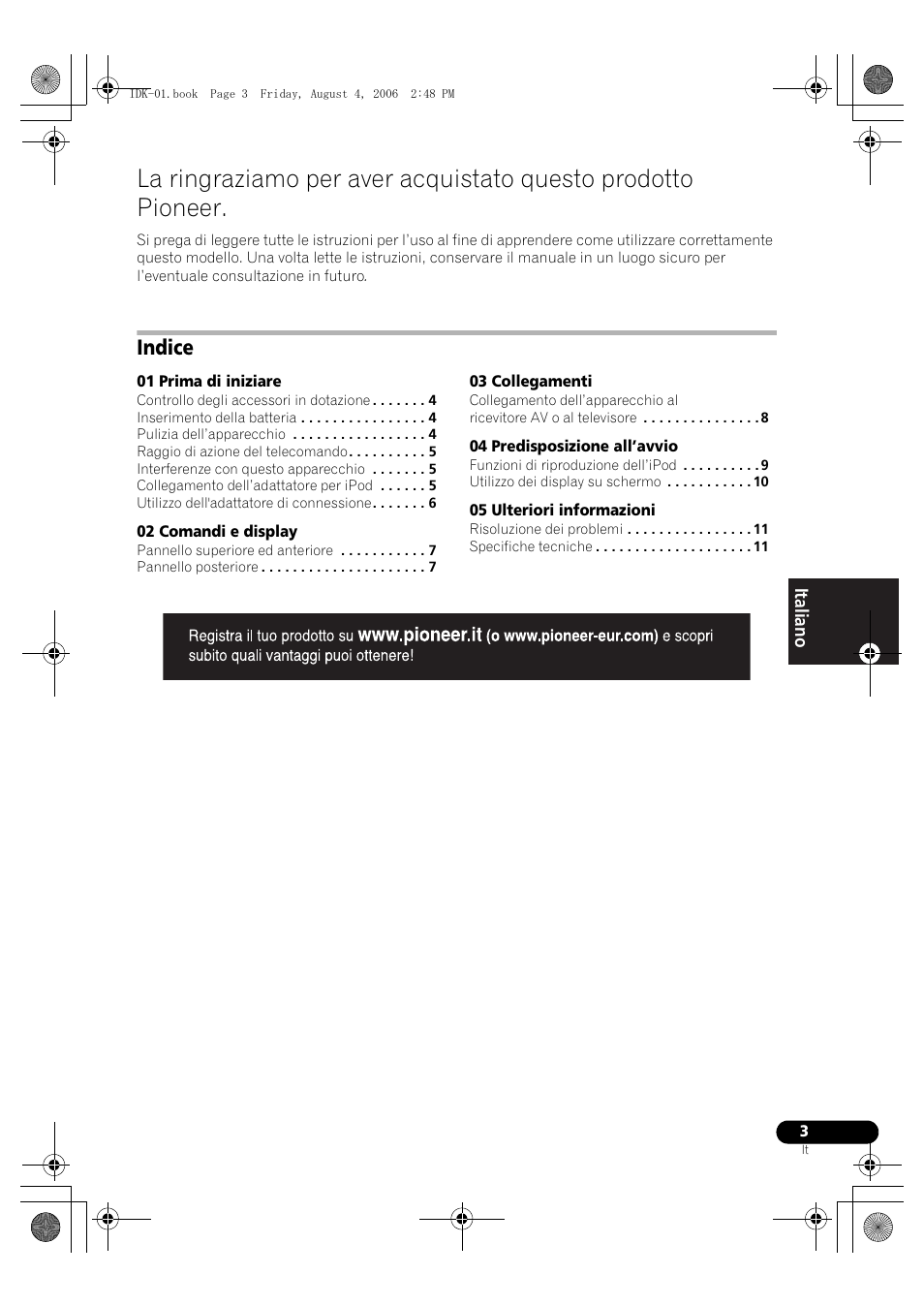 Indice | Pioneer IDK-01 User Manual | Page 33 / 62