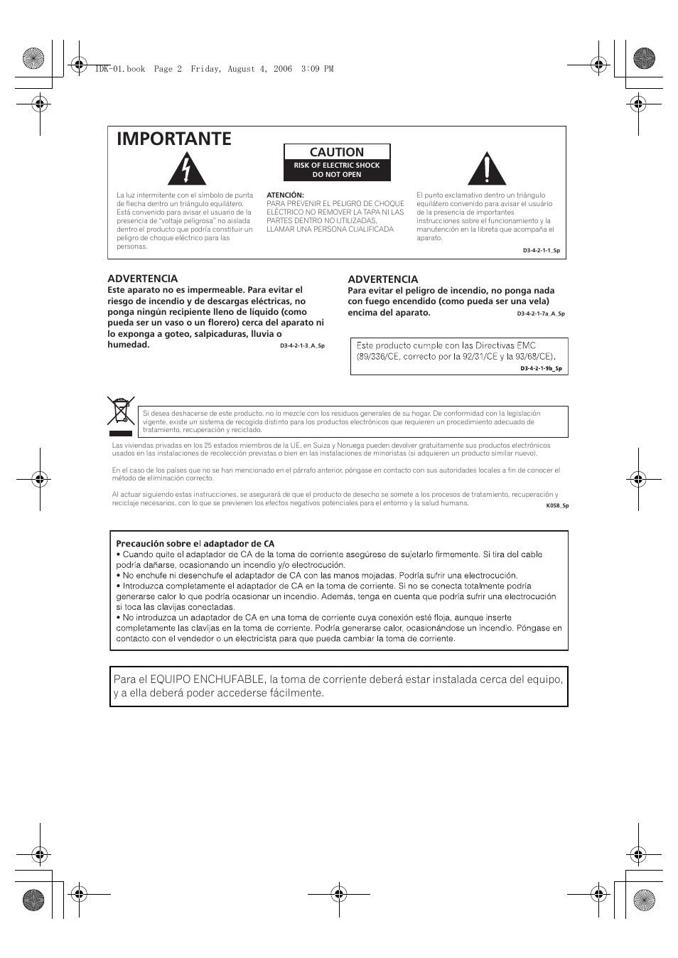 Importante, Caution | Pioneer IDK-01 User Manual | Page 52 / 62