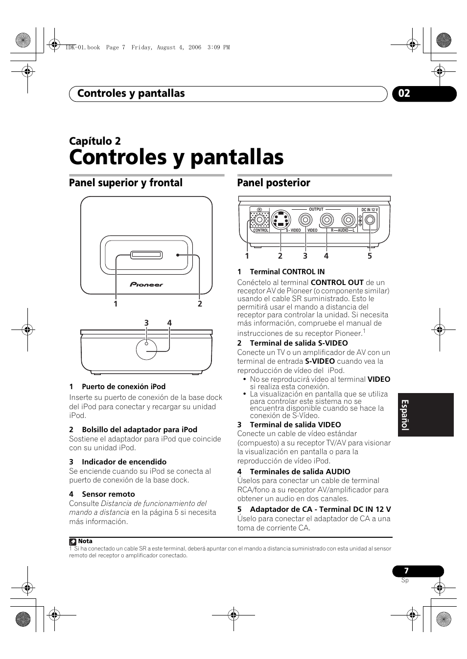 02 controles y pantallas, Panel superior y frontal, Panel posterior | Controles y pantallas, Controles y pantallas 02, Capítulo 2 | Pioneer IDK-01 User Manual | Page 57 / 62