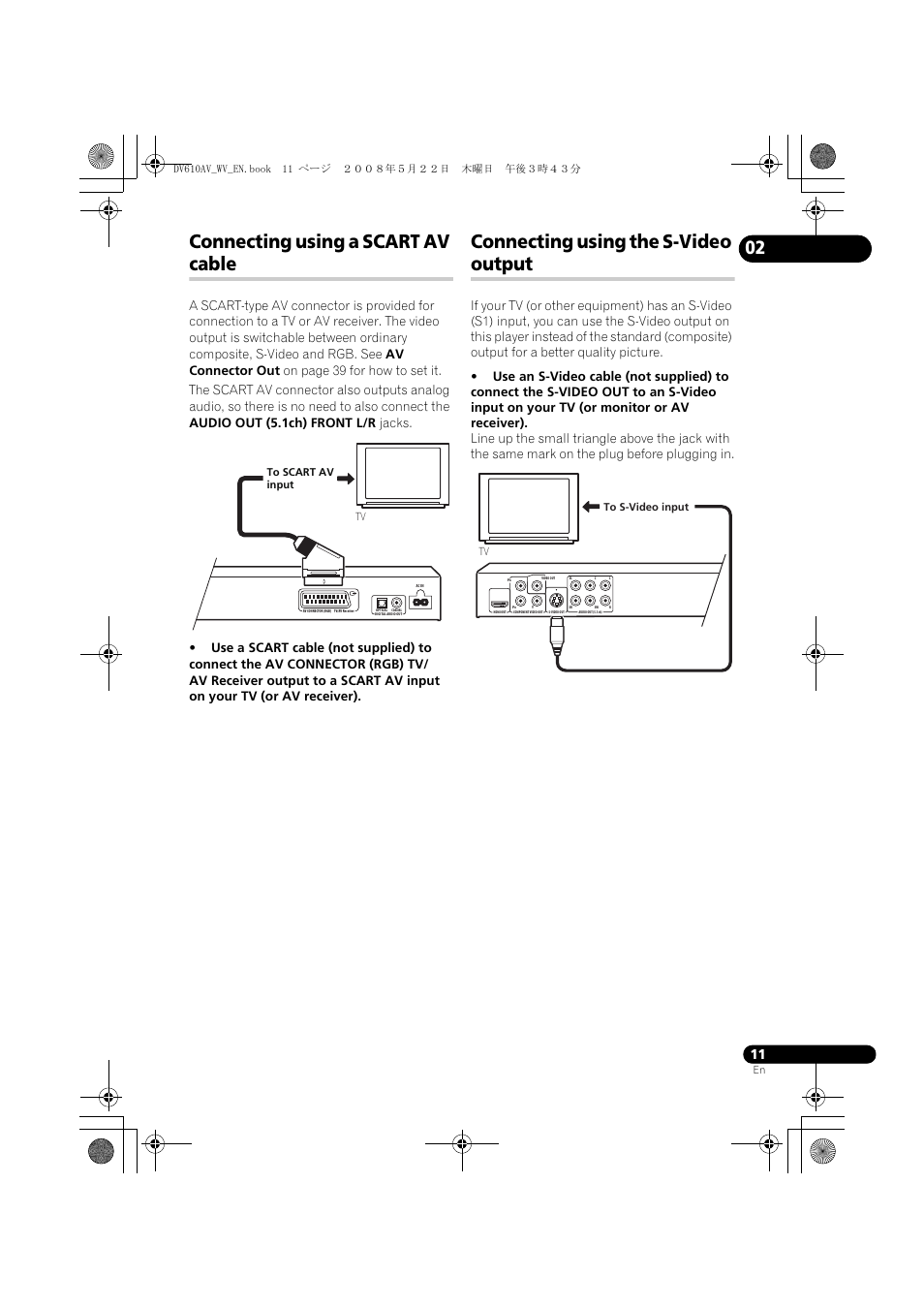 Connecting using a scart av cable, Connecting using the s-video output | Pioneer DV-610AV-S User Manual | Page 11 / 62