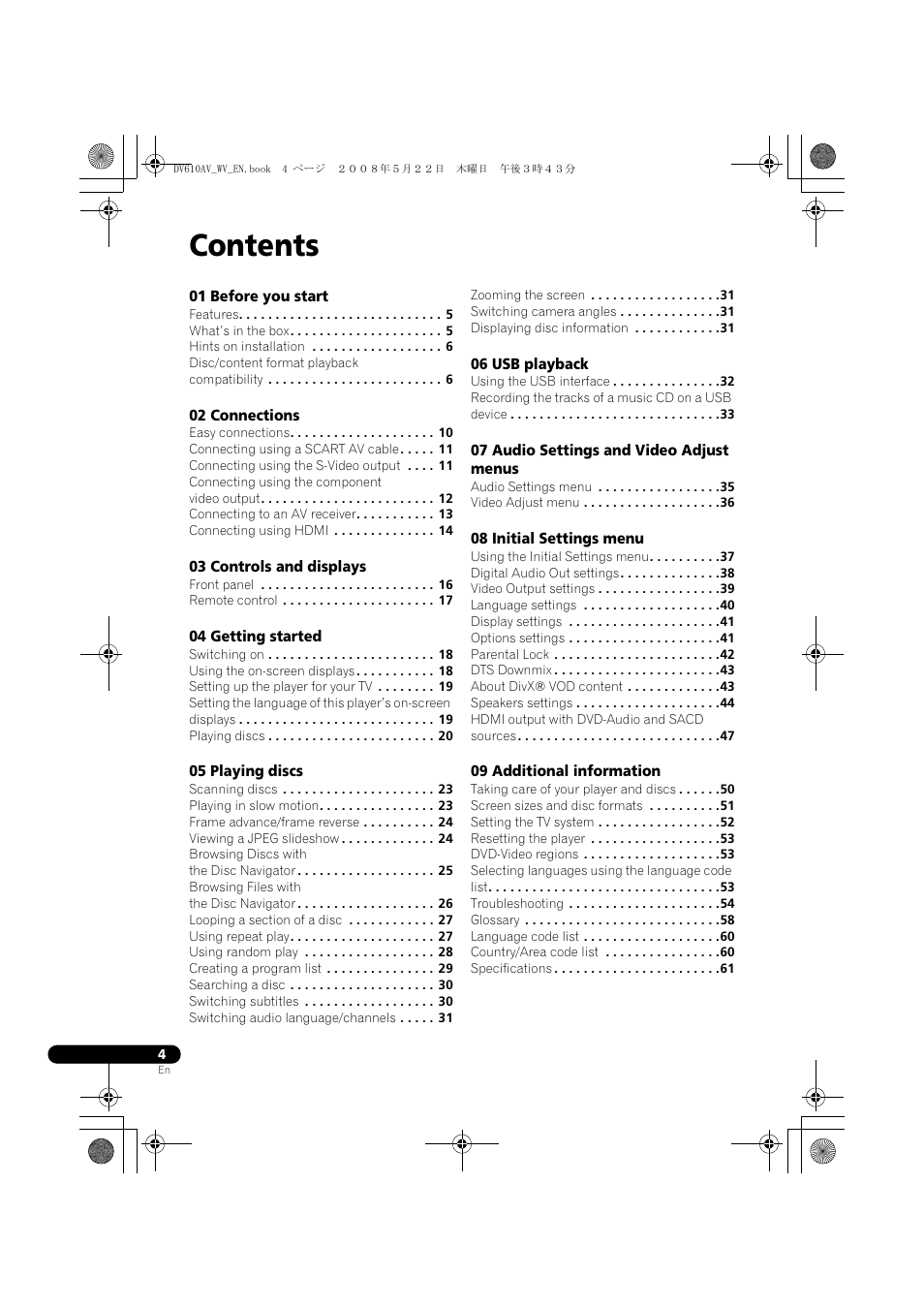 Pioneer DV-610AV-S User Manual | Page 4 / 62