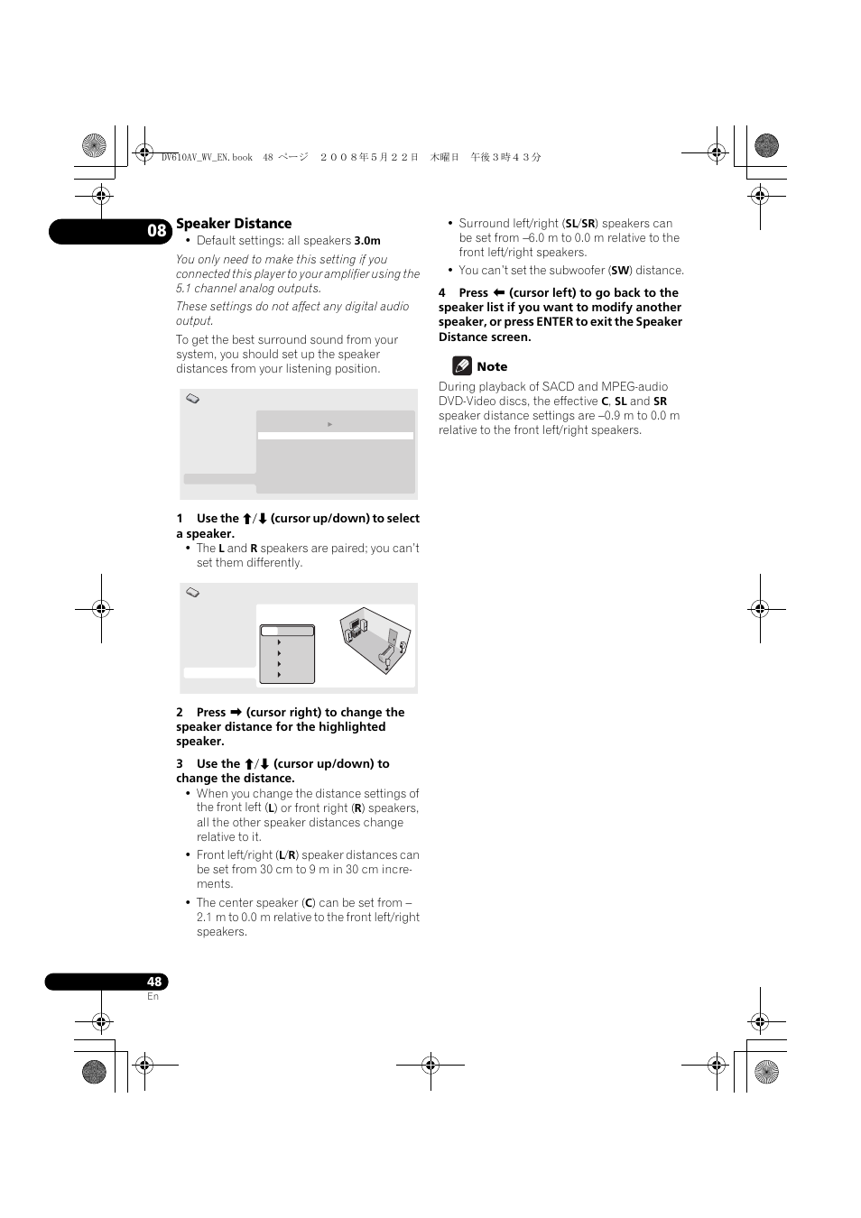 Speaker distance | Pioneer DV-610AV-S User Manual | Page 48 / 62