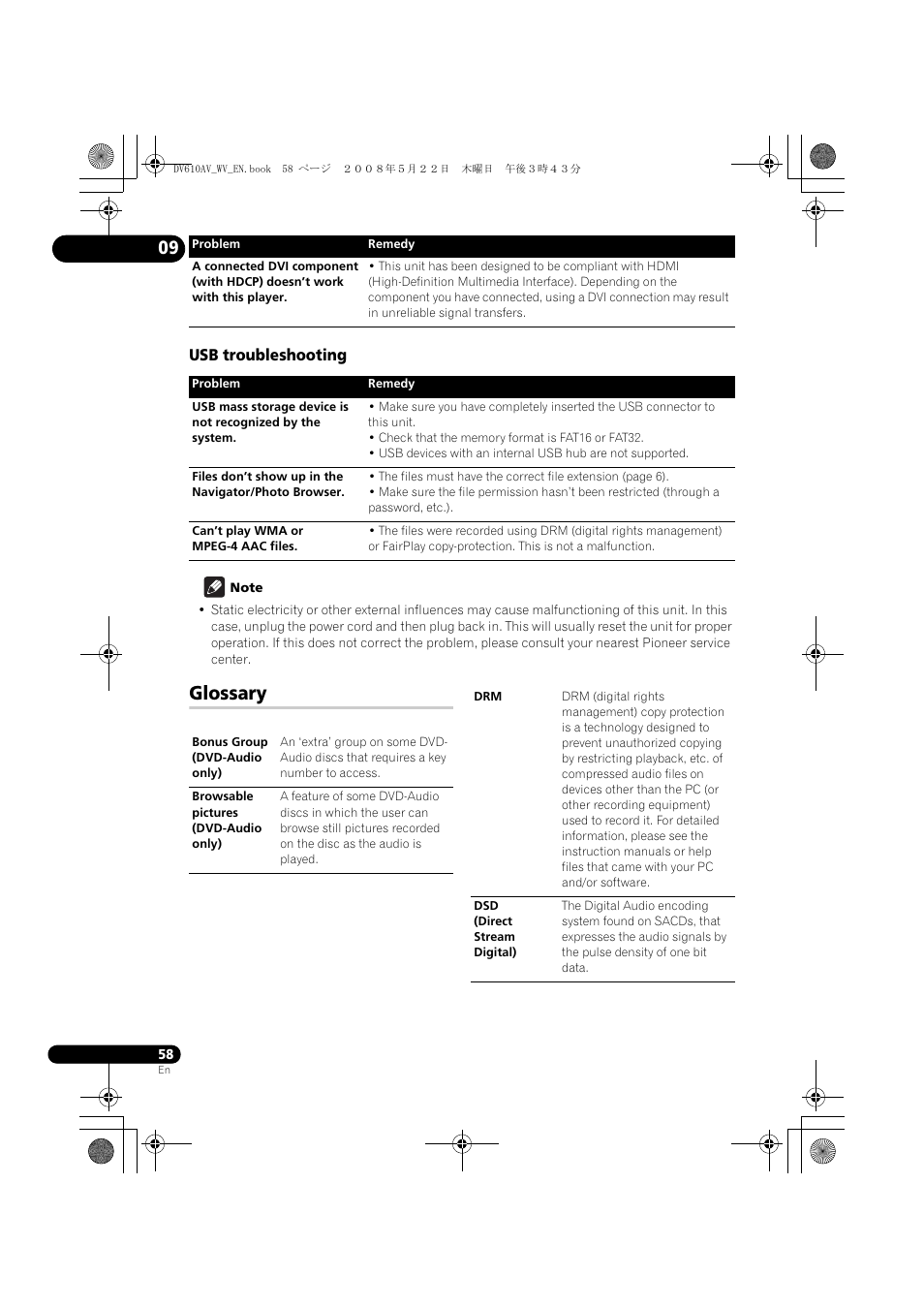 Glossary | Pioneer DV-610AV-S User Manual | Page 58 / 62