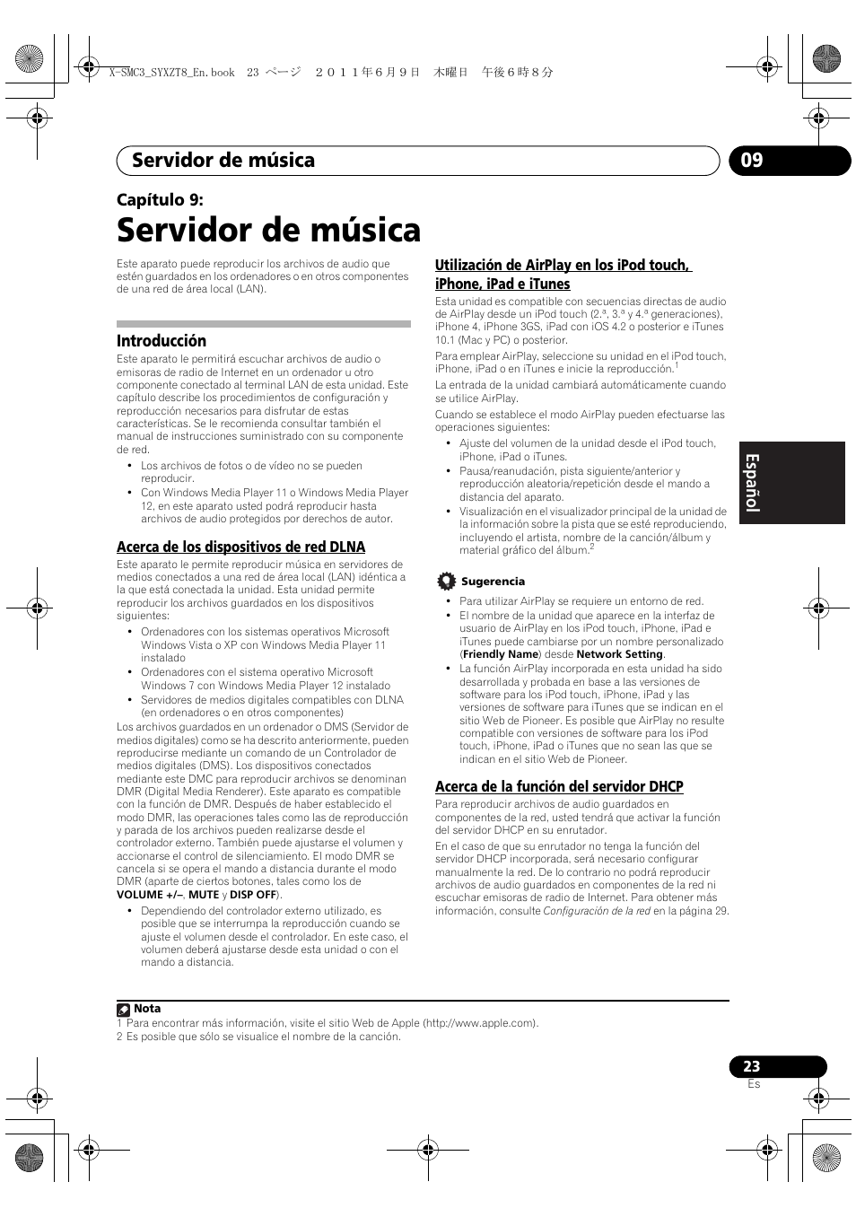 09 servidor de música, Introducción, Servidor de música | Servidor de música 09, English français español capítulo 9 | Pioneer X-SMC3-K User Manual | Page 107 / 132