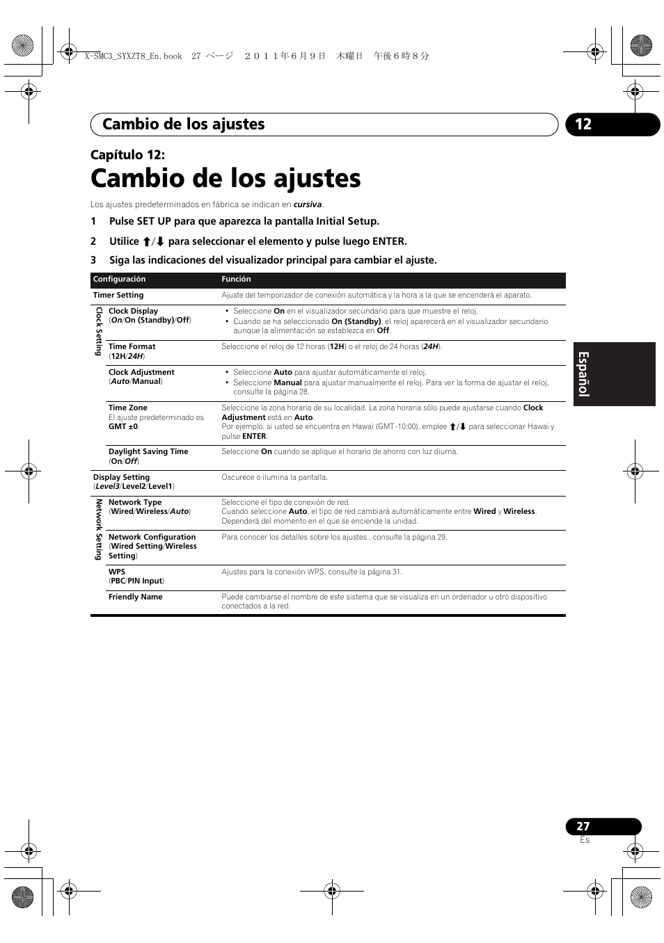 Cambio de los ajustes, Cambio de los ajustes 12, English français español capítulo 12 | Pioneer X-SMC3-K User Manual | Page 111 / 132