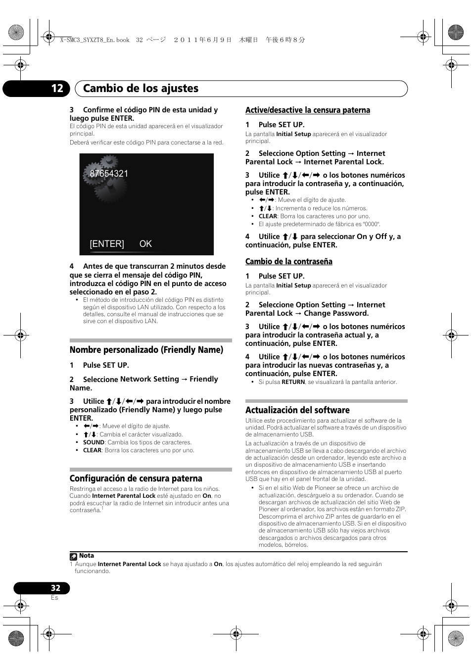 Actualización del software, Cambio de los ajustes 12, Nombre personalizado (friendly name) | Configuración de censura paterna | Pioneer X-SMC3-K User Manual | Page 116 / 132