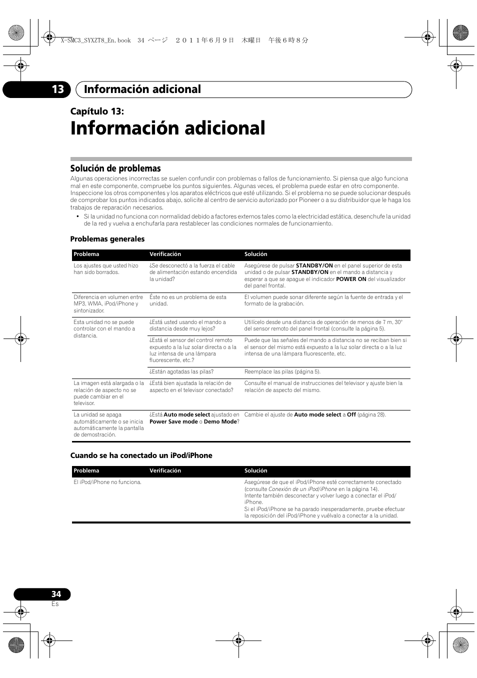 013 información adicional, Solución de problemas, Información adicional | Información adicional 13, Capítulo 13 | Pioneer X-SMC3-K User Manual | Page 118 / 132