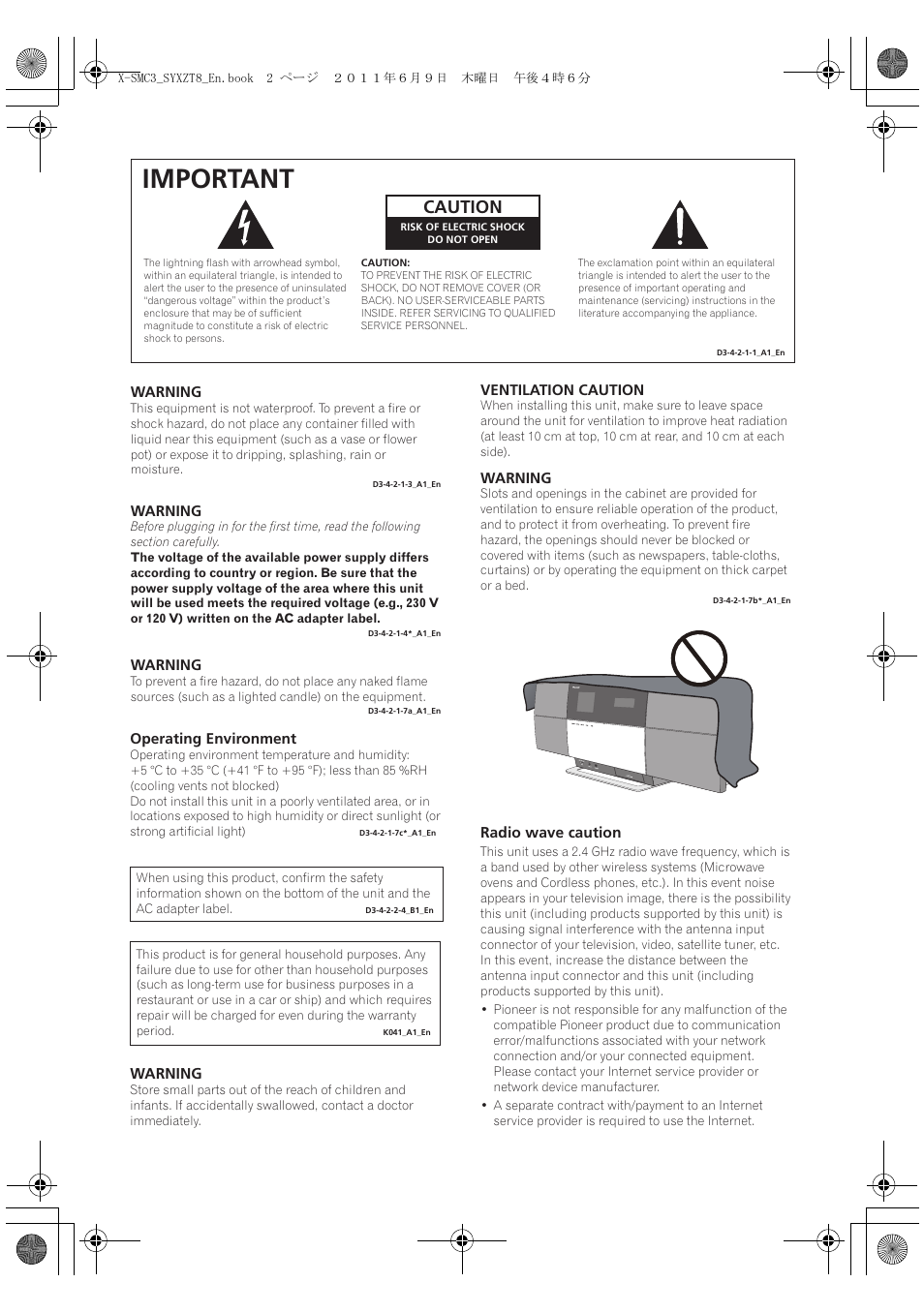 Important, Caution | Pioneer X-SMC3-K User Manual | Page 2 / 132