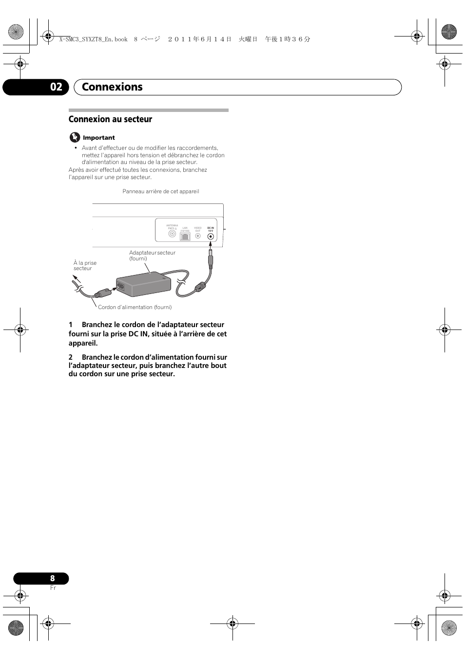 Connexion au secteur, Connexions 02 | Pioneer X-SMC3-K User Manual | Page 50 / 132