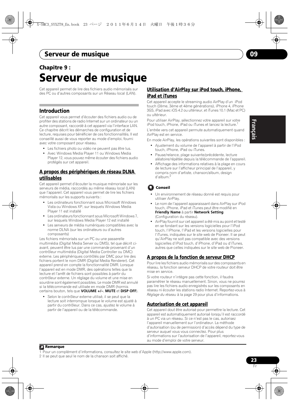 09 serveur de musique, Introduction, Serveur de musique | Serveur de musique 09, English français español chapitre 9 | Pioneer X-SMC3-K User Manual | Page 65 / 132