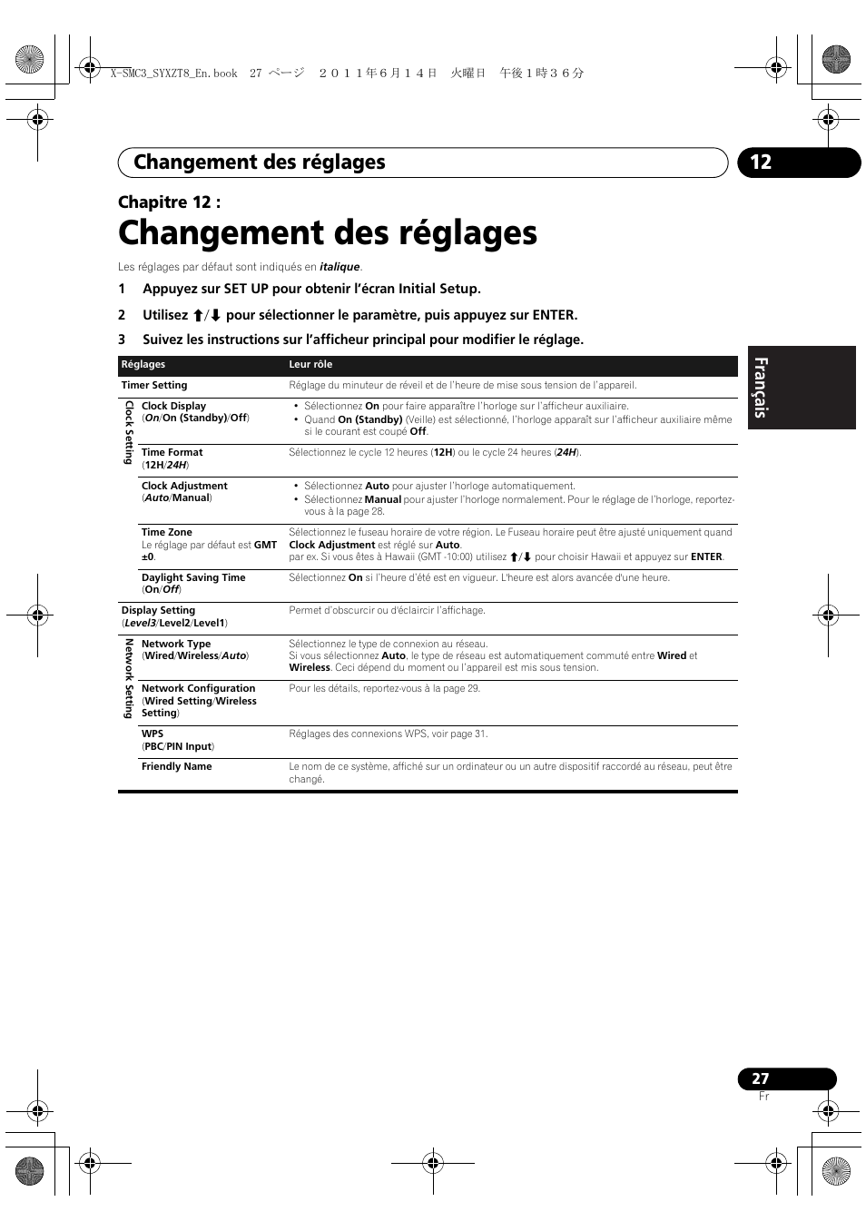 Changement des réglages, Changement des réglages 12, English français español chapitre 12 | Pioneer X-SMC3-K User Manual | Page 69 / 132