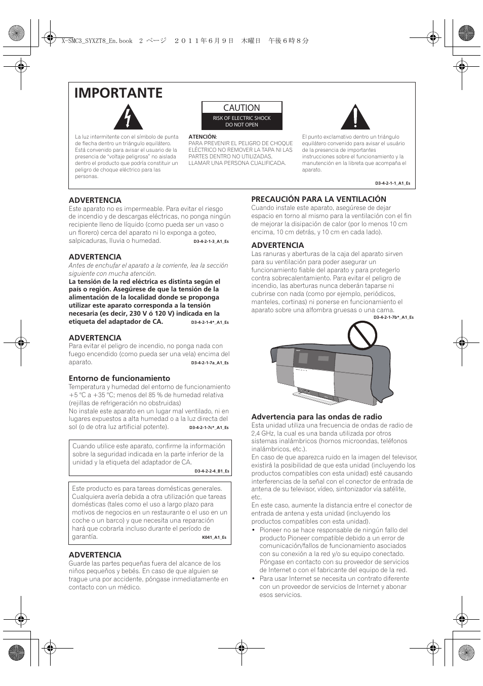 Importante, Caution | Pioneer X-SMC3-K User Manual | Page 86 / 132