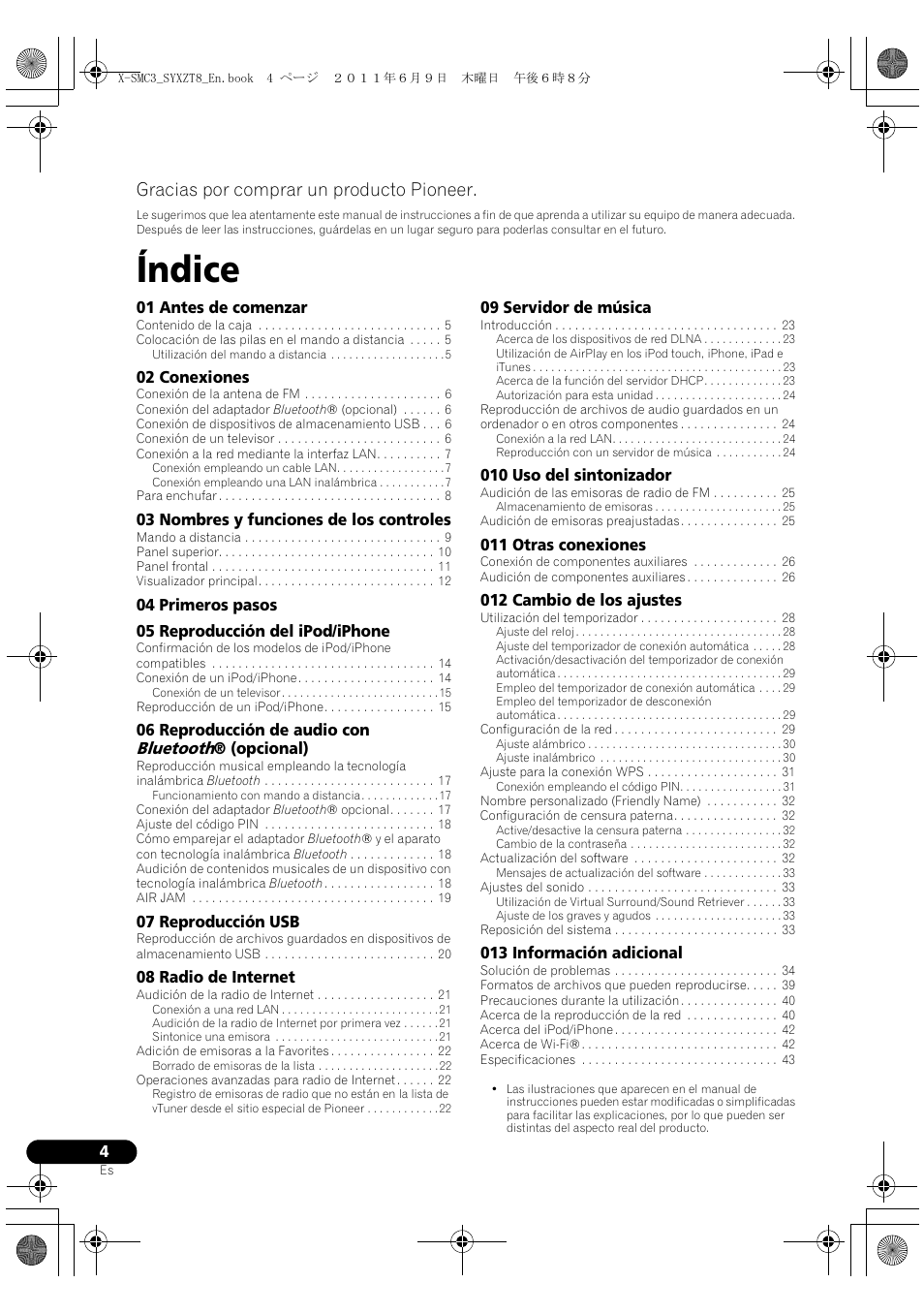 Sistema micro slim av, Manual de instrucciones, Índice | Gracias por comprar un producto pioneer, Bluetooth | Pioneer X-SMC3-K User Manual | Page 88 / 132