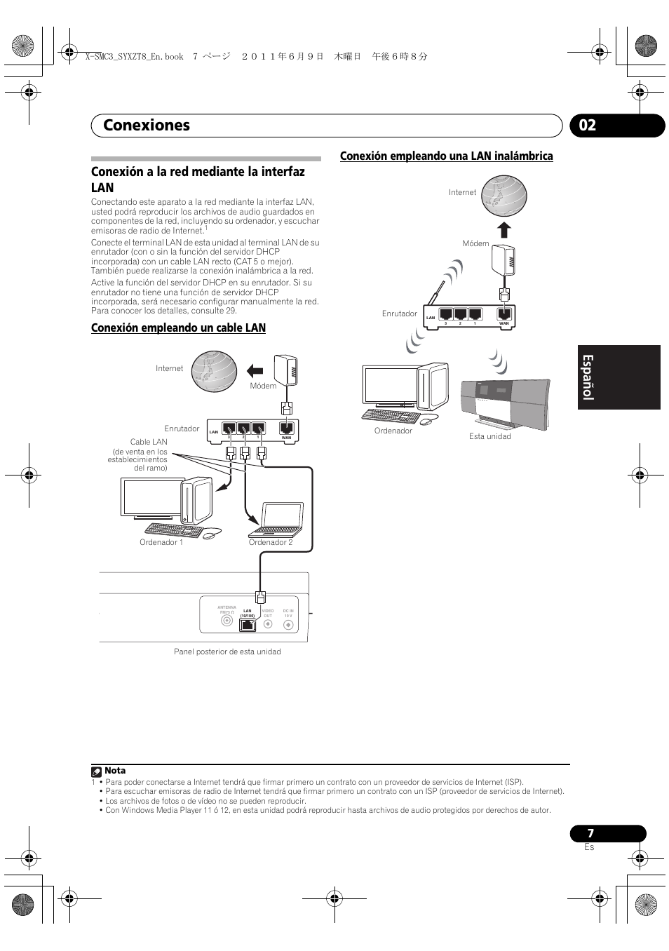 Conexión a la red mediante la interfaz lan, Conexiones 02 | Pioneer X-SMC3-K User Manual | Page 91 / 132