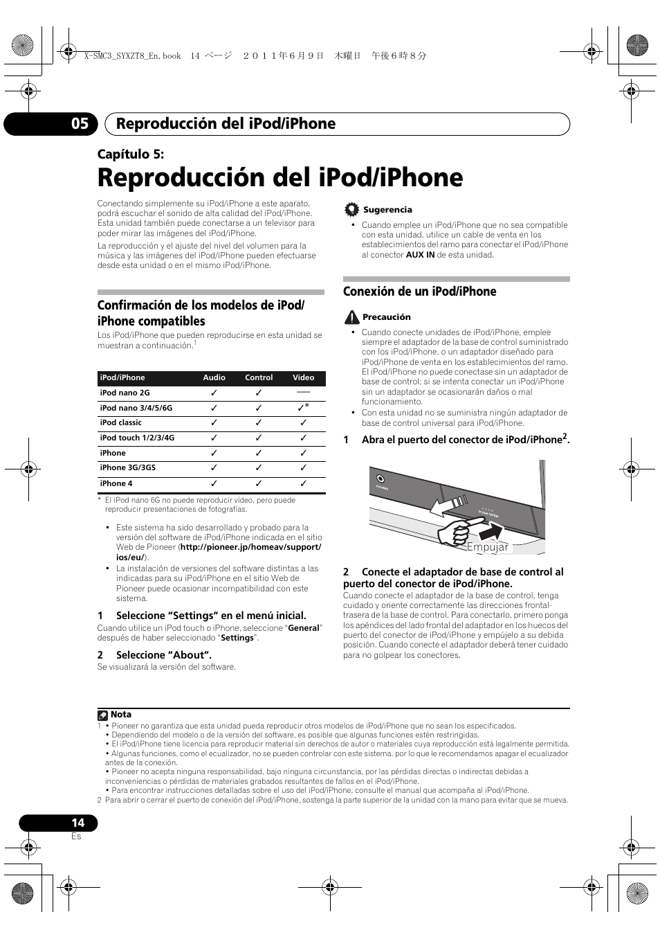 05 reproducción del ipod/iphone, Reproducción del ipod/iphone, Reproducción del ipod/iphone 05 | Capítulo 5, Conexión de un ipod/iphone | Pioneer X-SMC3-K User Manual | Page 98 / 132