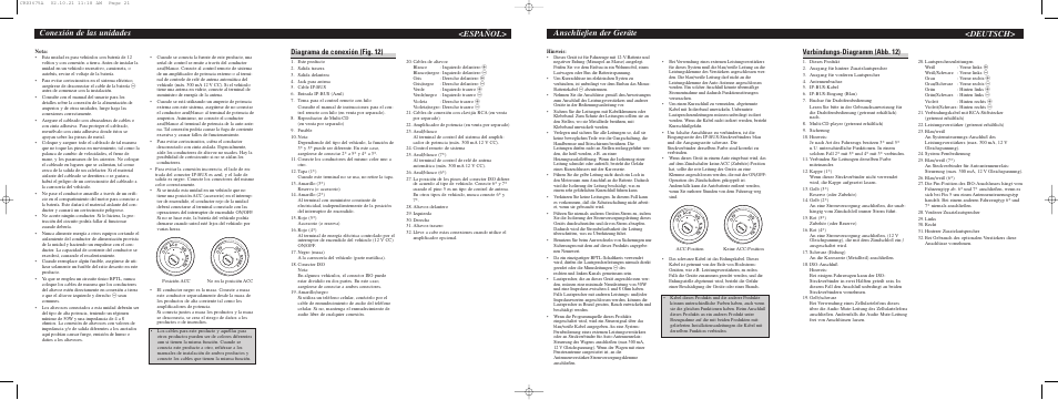 Anschließen der geräte, Deutsch, Conexión de las unidades | Español, Verbindungs-diagramm (abb. 12), Diagrama de conexión (fig. 12) | Pioneer DEH-P3500MP User Manual | Page 6 / 8