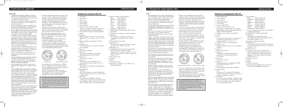 Collegamento degli apparecchio, Italiano, Français> connexion des appareils | Schema di collegamento (fig. 12), Schéma de connexion (fig. 12) | Pioneer DEH-P3500MP User Manual | Page 7 / 8