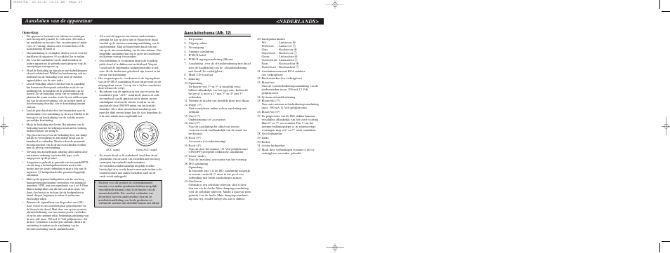 Nederlands> aansluiten van de apparatuur, Aansluitschema (afb. 12) | Pioneer DEH-P3500MP User Manual | Page 8 / 8