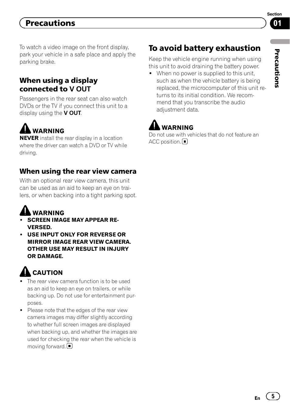 To avoid battery exhaustion, Precautions | Pioneer AVH-2300DVD User Manual | Page 5 / 64