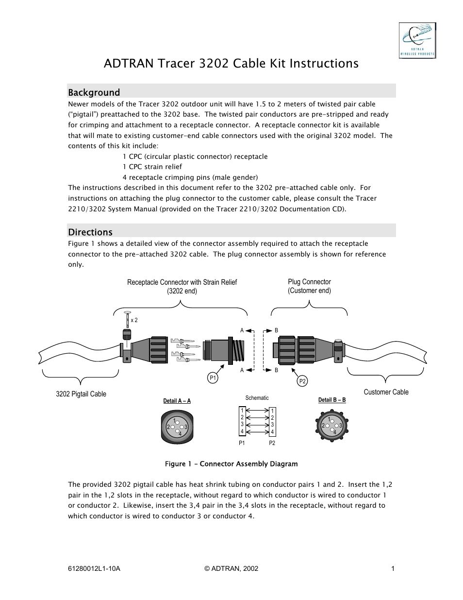 ADTRAN Cable Kit Tracer 3202 User Manual | 2 pages