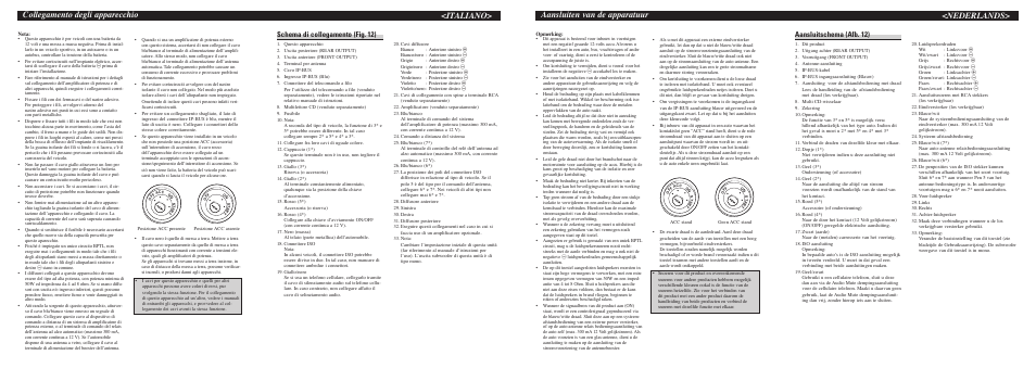 Nederlands> aansluiten van de apparatuur, Collegamento degli apparecchio, Italiano | Aansluitschema (afb. 12), Schema di collegamento (fig. 12) | Pioneer DEH-P6700MP User Manual | Page 8 / 8