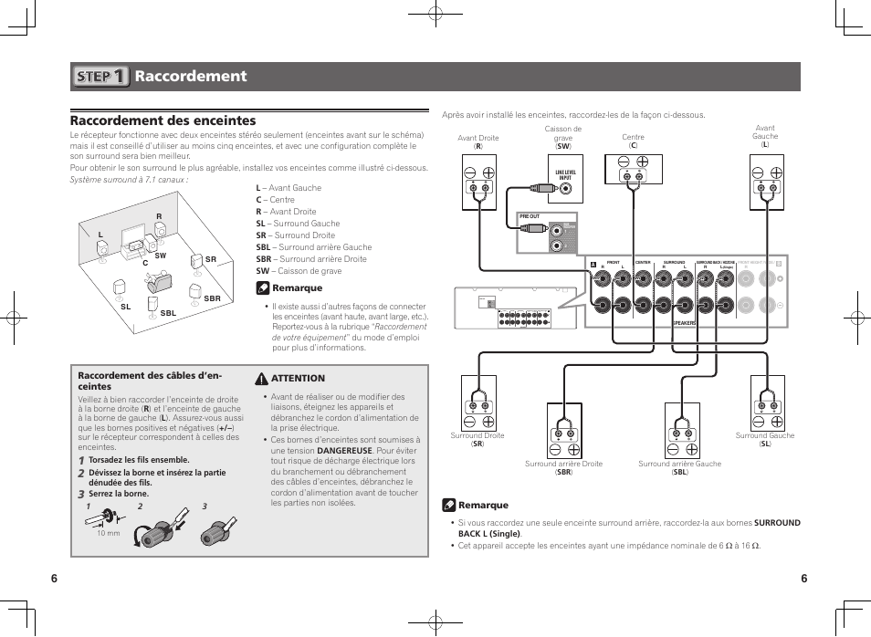 Raccordement, Raccordement des enceintes | Pioneer VSX-924-K User Manual | Page 16 / 76