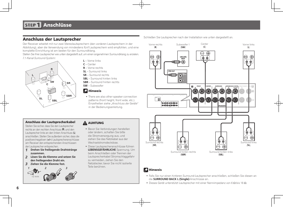 Anschlüsse, Anschluss der lautsprecher | Pioneer VSX-924-K User Manual | Page 26 / 76
