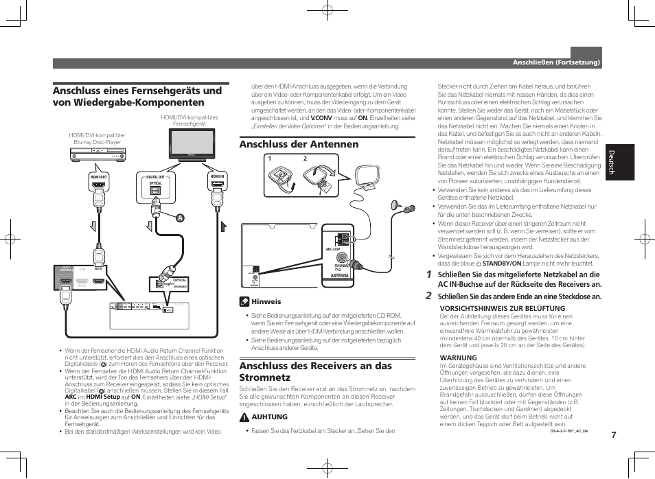 Anschluss der antennen, Anschluss des receivers an das stromnetz | Pioneer VSX-924-K User Manual | Page 27 / 76
