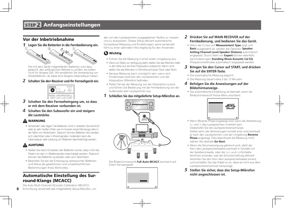 Anfangseinstellungen, Vor der inbetriebnahme | Pioneer VSX-924-K User Manual | Page 28 / 76