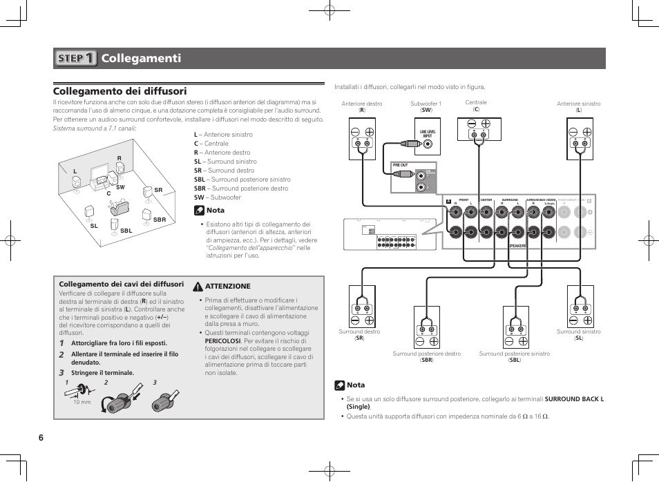 Collegamenti, Collegamento dei diffusori | Pioneer VSX-924-K User Manual | Page 36 / 76