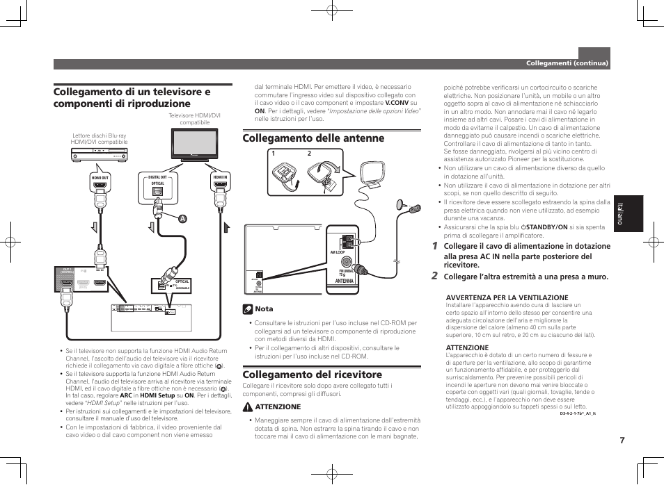 Collegamento delle antenne, Collegamento del ricevitore | Pioneer VSX-924-K User Manual | Page 37 / 76