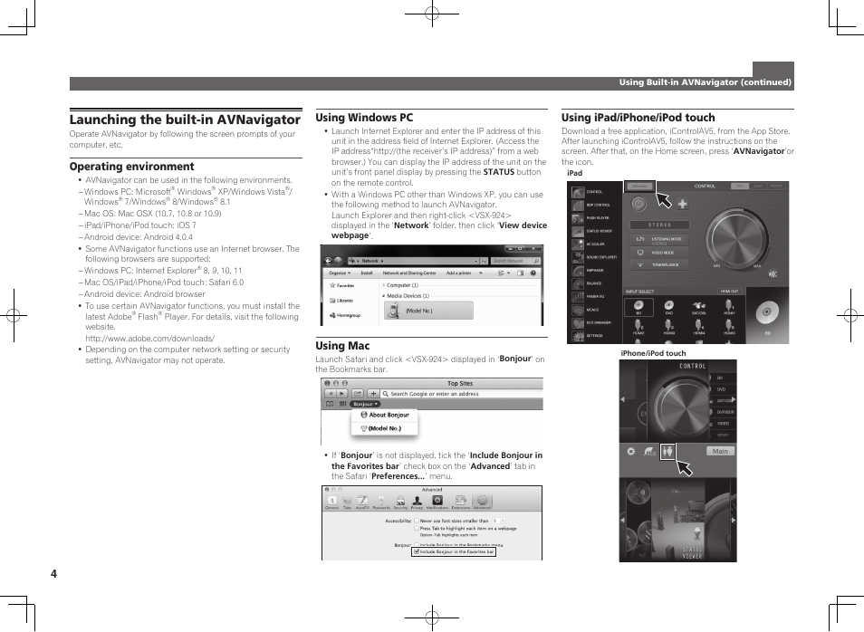 Launching the built-in avnavigator | Pioneer VSX-924-K User Manual | Page 4 / 76