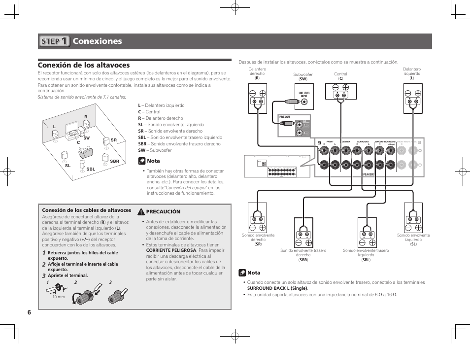 Conexiones, Conexión de los altavoces | Pioneer VSX-924-K User Manual | Page 56 / 76