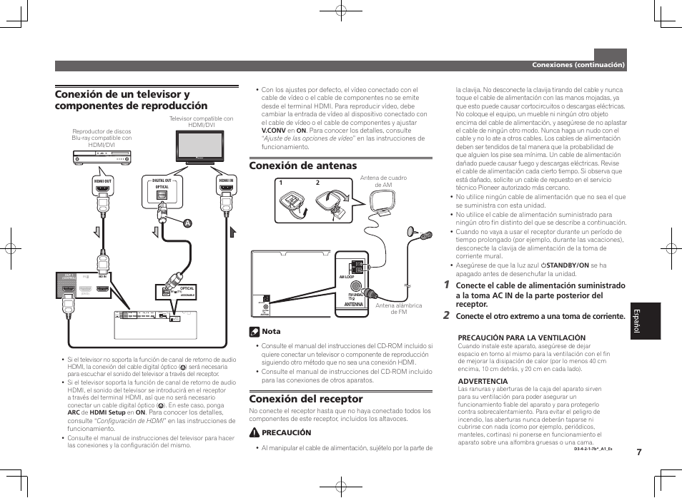 Conexión de antenas, Conexión del receptor | Pioneer VSX-924-K User Manual | Page 57 / 76