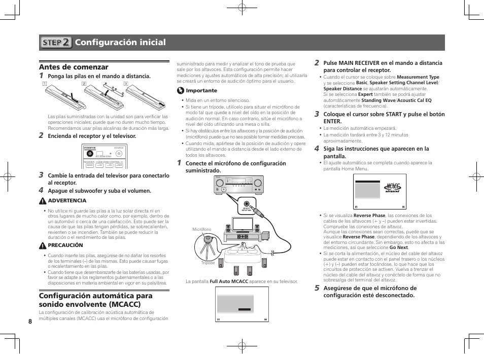 Configuración inicial, Antes de comenzar | Pioneer VSX-924-K User Manual | Page 58 / 76