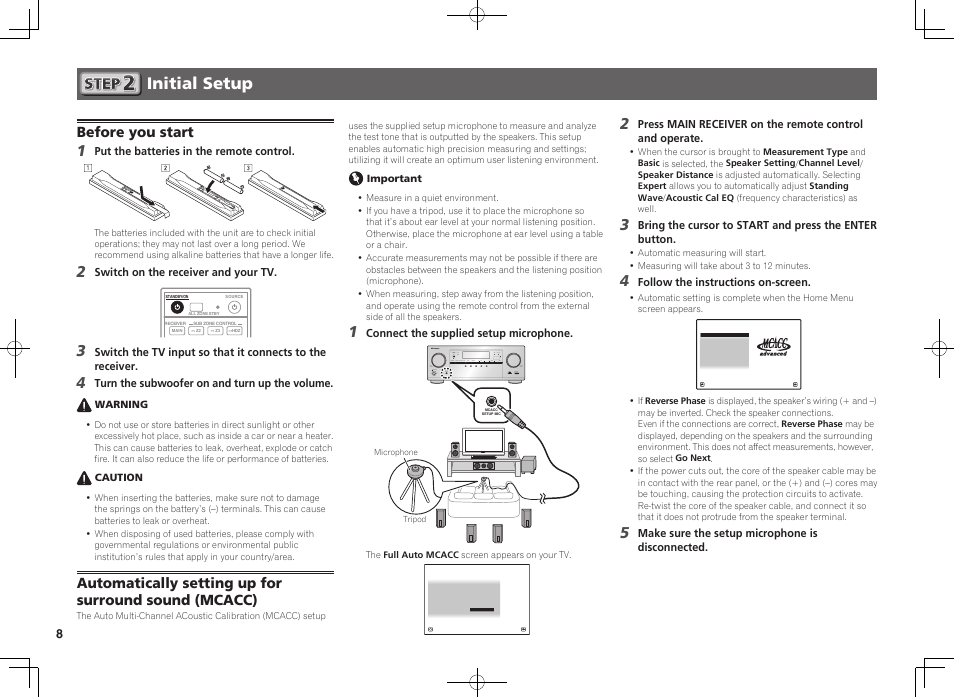 Initial setup, Before you start | Pioneer VSX-924-K User Manual | Page 8 / 76