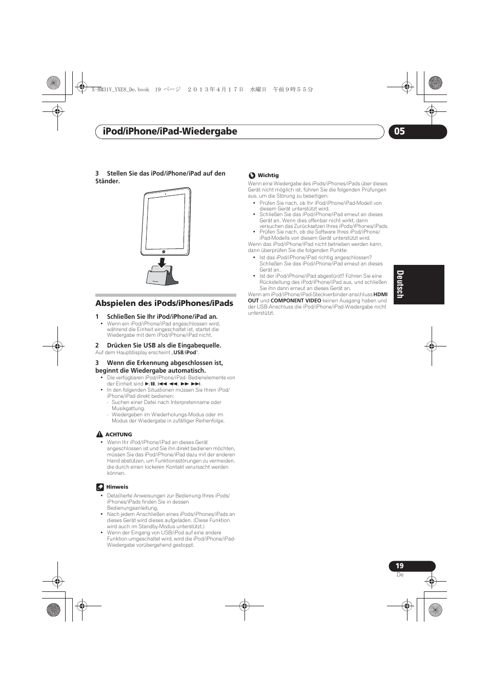 Abspielen des ipods/iphones/ipads, Ipod/iphone/ipad-wiedergabe 05 | Pioneer X-HM31V-K User Manual | Page 103 / 256