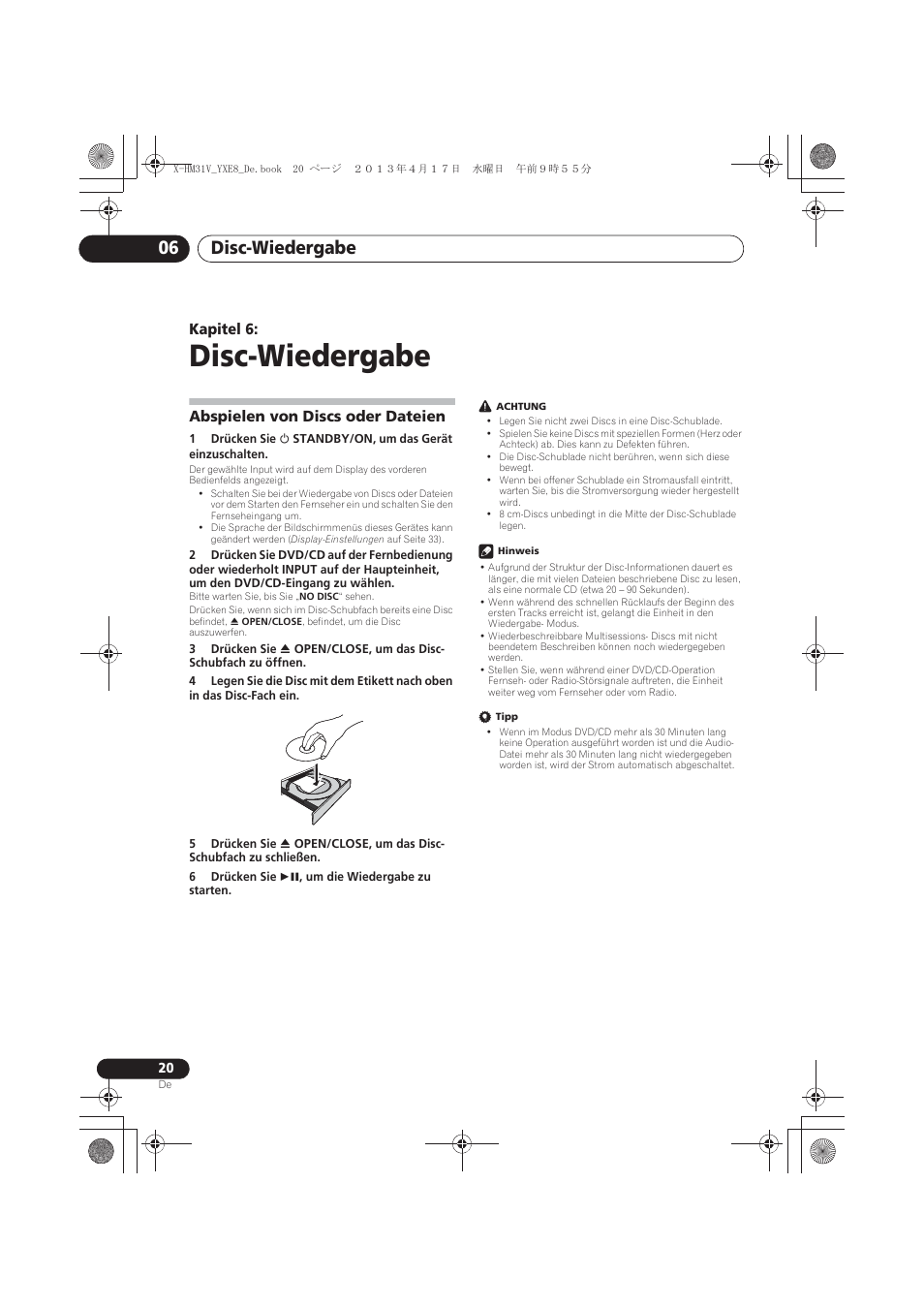 06 disc-wiedergabe, Abspielen von discs oder dateien, Disc-wiedergabe | Disc-wiedergabe 06, Kapitel 6 | Pioneer X-HM31V-K User Manual | Page 104 / 256