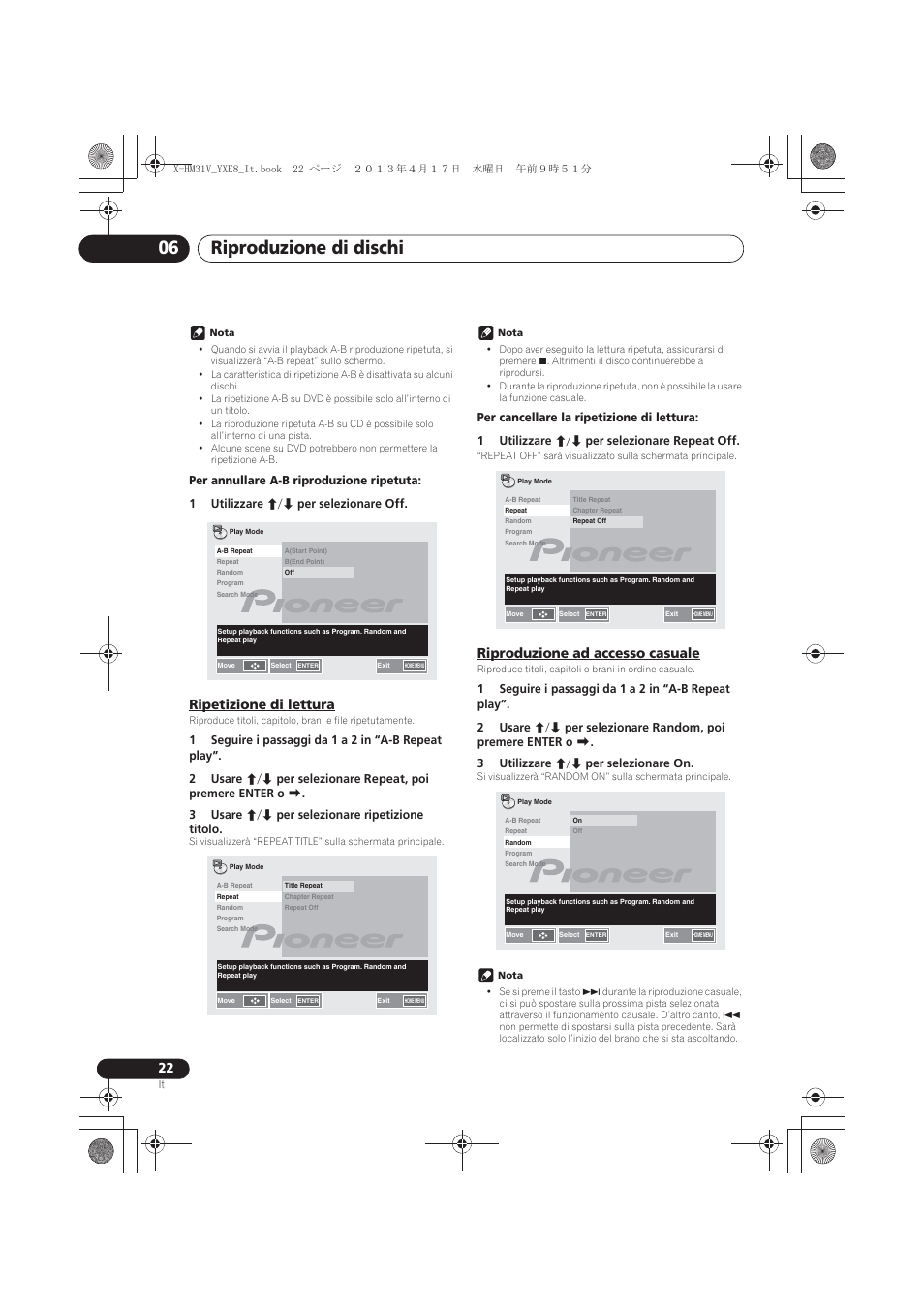 Ripetizione di lettura, Riproduzione ad accesso casuale, Riproduzione di dischi 06 | Pioneer X-HM31V-K User Manual | Page 148 / 256
