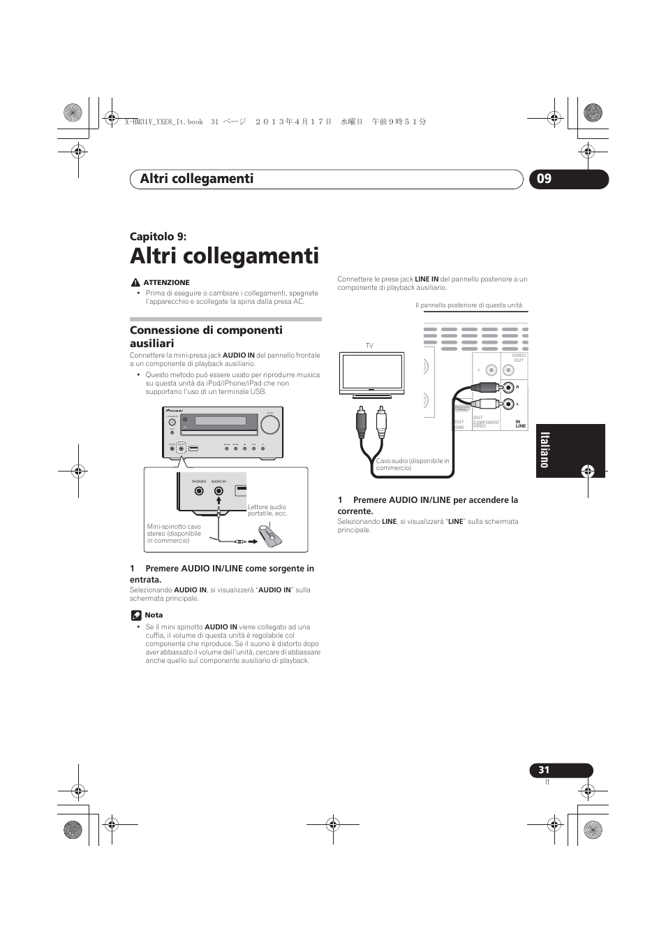 09 altri collegamenti, Connessione di componenti ausiliari, Altri collegamenti | Altri collegamenti 09, Capitolo 9, Timer | Pioneer X-HM31V-K User Manual | Page 157 / 256