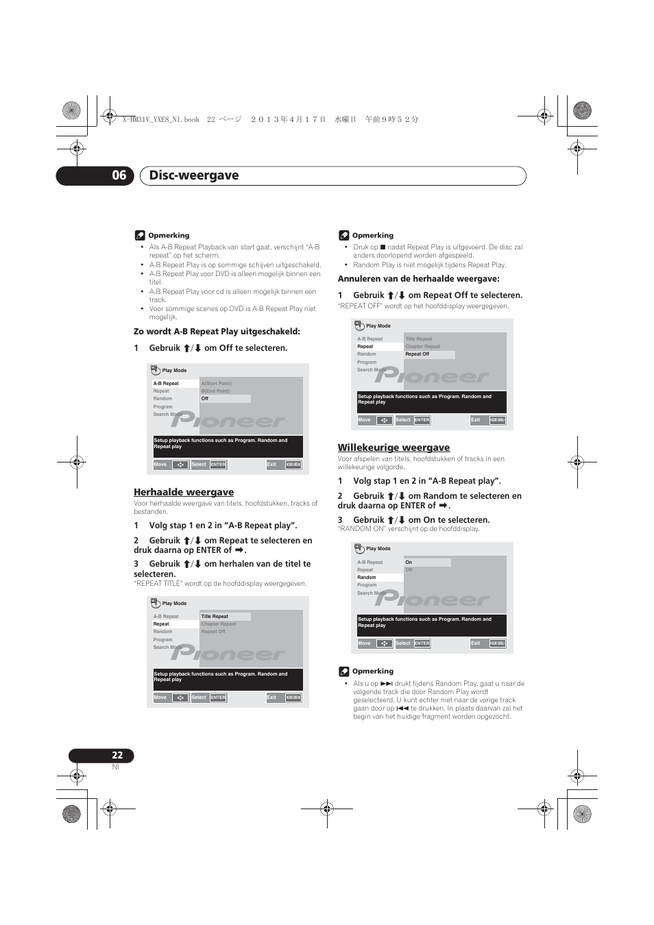 Herhaalde weergave, Willekeurige weergave, Disc-weergave 06 | Pioneer X-HM31V-K User Manual | Page 190 / 256