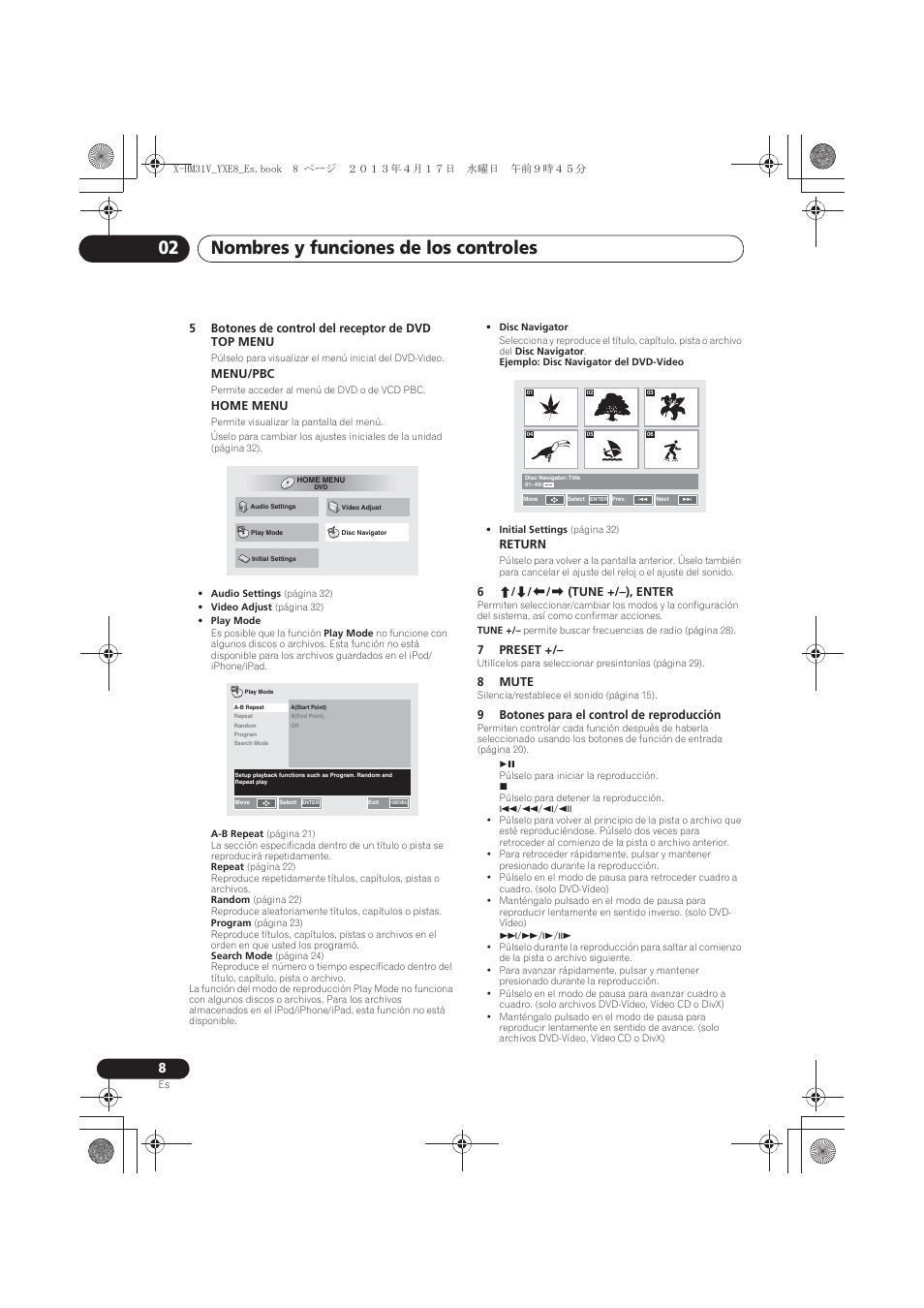 Nombres y funciones de los controles 02 | Pioneer X-HM31V-K User Manual | Page 218 / 256