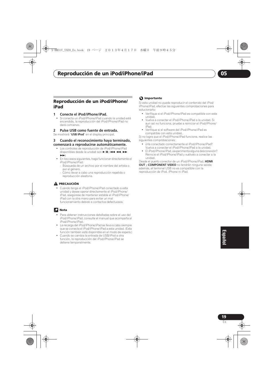 Reproducción de un ipod/iphone/ipad, Reproducción de un ipod/iphone/ipad 05, Reproducción de un ipod/iphone/ ipad | Pioneer X-HM31V-K User Manual | Page 229 / 256