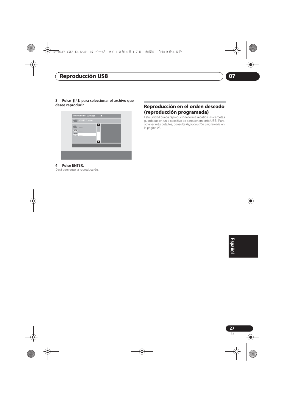 Reproducción en el orden deseado (reproducción, Programada), Reproducción usb 07 | Pioneer X-HM31V-K User Manual | Page 237 / 256