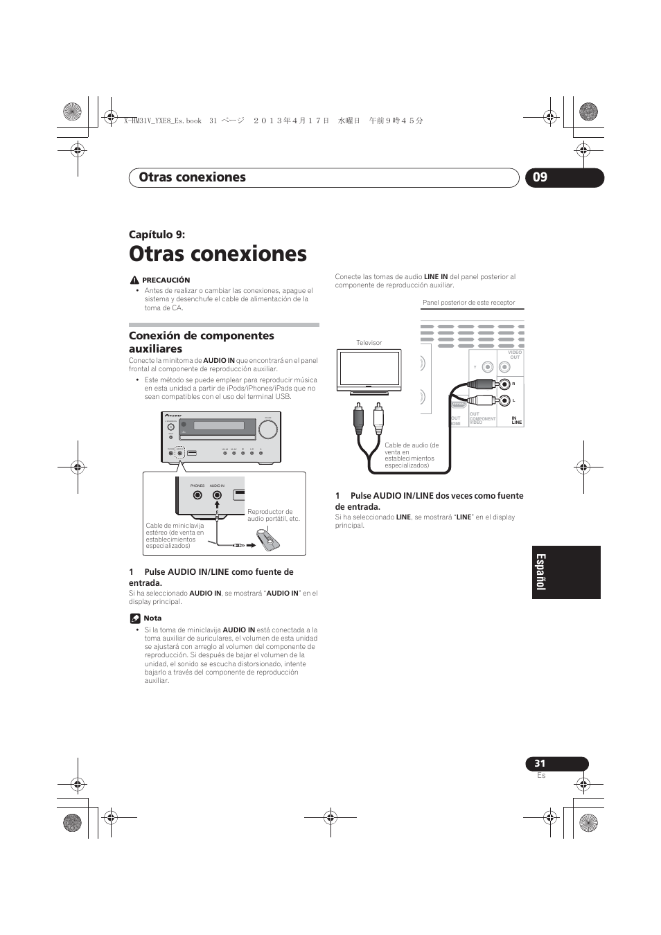 09 otras conexiones, Conexión de componentes auxiliares, Otras conexiones | Otras conexiones 09, Capítulo 9, Timer | Pioneer X-HM31V-K User Manual | Page 241 / 256