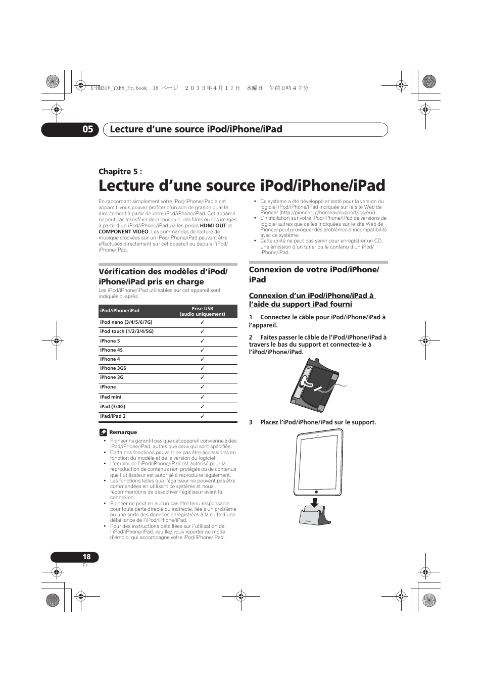 05 lecture d’une source ipod/iphone/ipad, Charge, Connexion de votre ipod/iphone/ipad | Fourni, Lecture d’une source ipod/iphone/ipad, Lecture d’une source ipod/iphone/ipad 05, Chapitre 5, Connexion de votre ipod/iphone/ ipad | Pioneer X-HM31V-K User Manual | Page 60 / 256