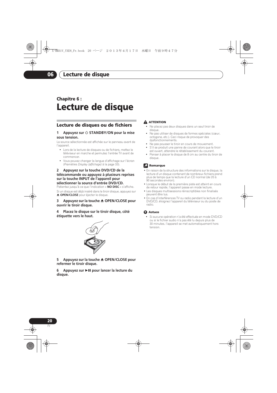 06 lecture de disque, Lecture de disques ou de fichiers, Lecture de disque | Lecture de disque 06, Chapitre 6 | Pioneer X-HM31V-K User Manual | Page 62 / 256