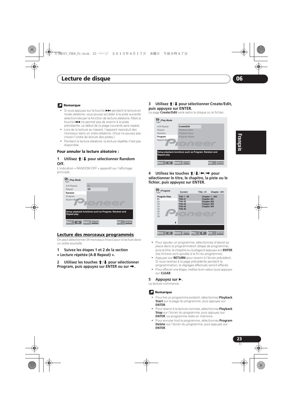 Lecture des morceaux programmés, Lecture de disque 06 | Pioneer X-HM31V-K User Manual | Page 65 / 256