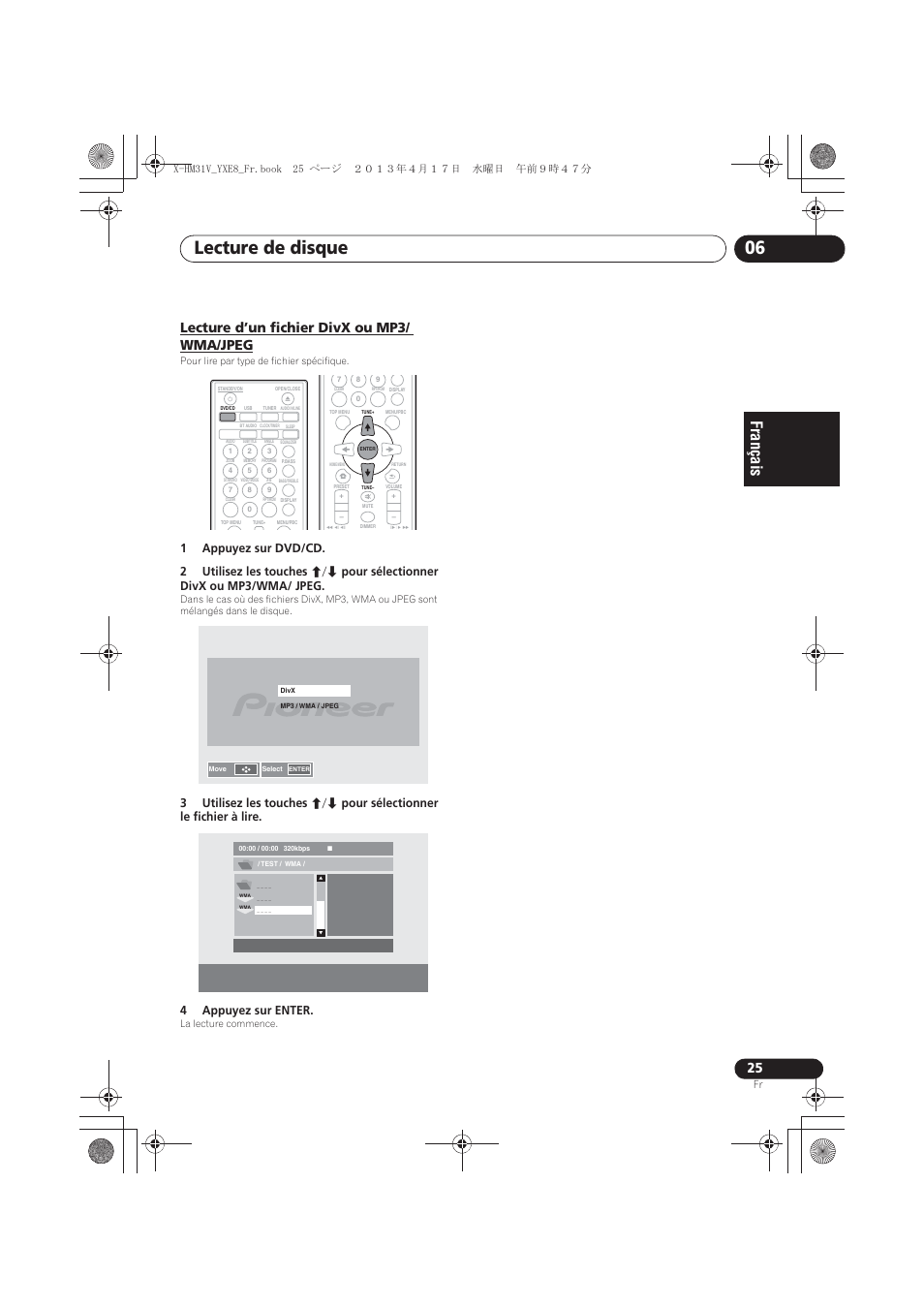 Lecture d’un fichier divx ou mp3/ wma/jpeg, Lecture de disque 06, 09b<;(b)uerrn࣮࣌ࢪ㸰㸮㸯㸱ᖺ㸲᭶㸯㸵᪥ࠉỉ᭙᪥ࠉ༗๓㸷᫬㸲㸵ศ | Pioneer X-HM31V-K User Manual | Page 67 / 256